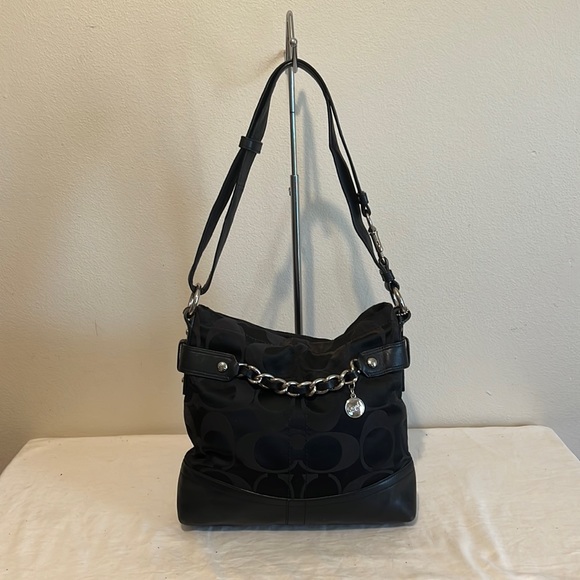 Coach Bags Coach Sateen Chain Duffle Black F8862 Leather Trim
